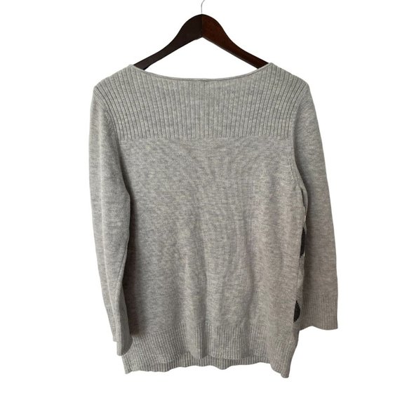 Talbots Women's Gray & Black Argyle Nylon Wool Beaded Sweater Sz L - Picture 3 of 3